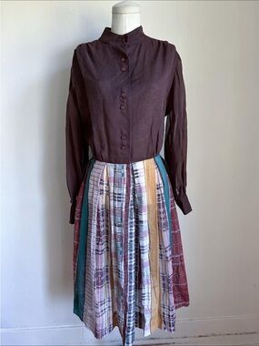 ⭐️3/$30⭐️ (bundle deal) Vintage 1970s Brown Plaid Sheer Dress / M